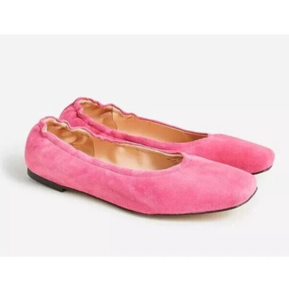 J. Crew Kids Size 5 Anya Scrunchie Ballet Flats in Pink Suede Leather Square Toe